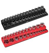 GOOACC 3/8" Magnetic Socket Organizer, 2 Pieces Metric & SAE Socket Drive Holders 3/8 inch Socket Organizer Tray Holds 56 Standard Sockets for Toolboxes - size: 2PCS 3/8" SAE & Metric Red Black