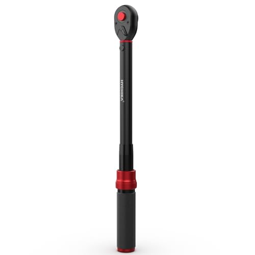 HYCHIKA 1/2" Drive Click Torque Wrench 40-220 Nm, ±2% Accuracy, Dual-Direction 72-Tooth, with 3/8" Adapter, 125mm Extension Bar & 17,19,21mm Sockets for Car, Motorcycle, Wheel Maintenance.