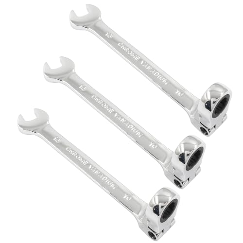 3Pcs Flexible Ratchet Wrenches Set, 10mm | Chrome Vanadium Steel, Gear Wrench for Versatile Gear Ring Ratcheting Combination, 5° Movement, 72 Teeth