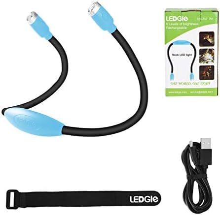 LEDGLE Neck Book Light for Reading Rechargeable,Long Arm,6 Brightness-Blue | 800mAh,Cool White 6000K,360°Magic Buckle,Nubs Non-Slip Heat-Dissipating,USB 5-20H Hands Free for Knitting Repair Camping - style: Massage Particles- Blue