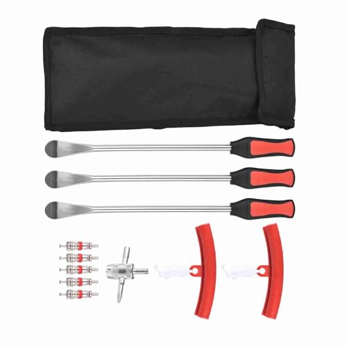 ZJchao Tire Lever Set Durable Multi Functional Tire Spoon Tyre Changing Tool with Protectors Valve Cores for Bike Motorcycle Car Repair and Removal Steel Material 3 (Red 02)