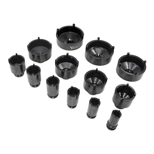 13 PCS Spindle Nuts Socket Kit Ball Joints Axle Locknut Remove Install Locking Hub Socket for KM Groove Nuts, Compatible with GM, Ford, GMC and Dodge, 4 Teeth Exterior with 1/2'' Drive