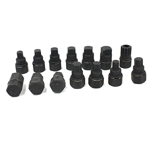ARC-POWER 14 pc 3/8" Drive Socket Master Oil Drain Plug Key Set M16 Spline Car Hex Square