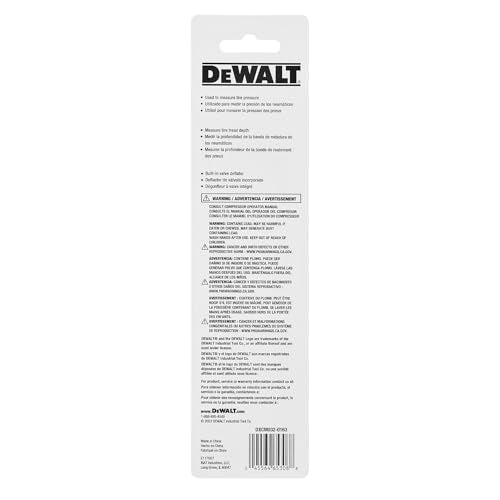 DEWALT Pencil Tire Pressure Gauge with Tread Depth Gauge, 10-70 PSI, Compact Size with Metal Clip, Durable Design for Accurate Measurement, Automotive Tool for Cars and Motorcycles