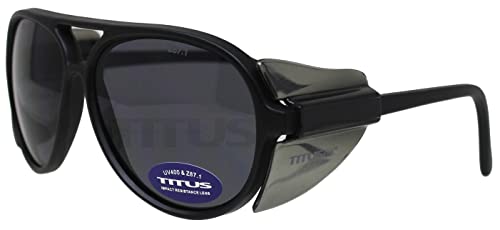 TITUS G35 Retro Aviator Z87 DOT ANSI CE Approved Safety Glasses | W/Protective Side Shields, UV400 Polycarbonate Lenses, Flexible Nylon Stems, Eye Protection, Sunglasses, Motorcycle, Shooting - color: Yellow