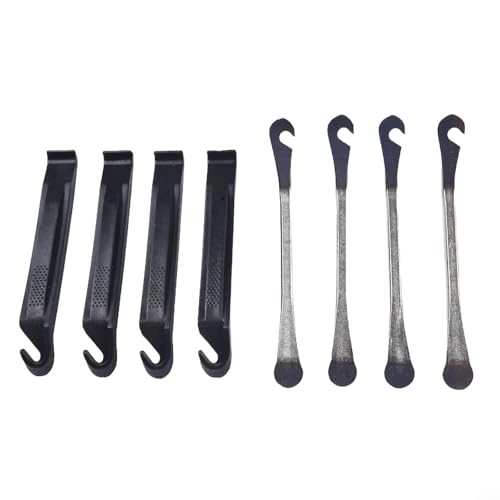 FABULETTA Bike Tire Levers Set, 8-Pack Heavy dutys Steel and ABS Pry Tools for Road Mountain E-Bike, 150mm Strong Removal Spoons for Easy Tire Change, Black Silver