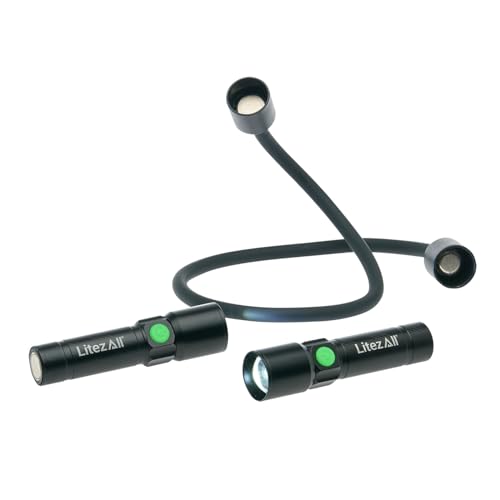 LitezAll Rechargeable Bendable Neck Light | 500 Lumen Dual Magnetic Flashlights | Hands Free Flexible Gooseneck Reading Light | Portable LED Work Light for Mechanics, Knitting & Repairs