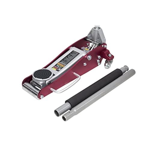 K Tool International 1.5 Ton Aluminum Service Jack; Low Profile 100% Aluminum Structure, Lifting Range 3-3/20" to 14", Dual Pump Quick Start, 1 Year Warranty; KTI63094, Red