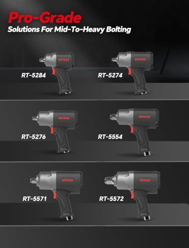 ROTAKE 1/2" Air Impact Wrench, 1400 ft-lbs, Twin Hammer, RT-5276 | 7200 RPM Speed, Heavy-Duty Aluminum Hammer Case, 5.14-lb Composite Body, 3-Speed Control, Tire Shops & Auto Repair - size: 1/2" (1400 ft-lbs)RT-5276