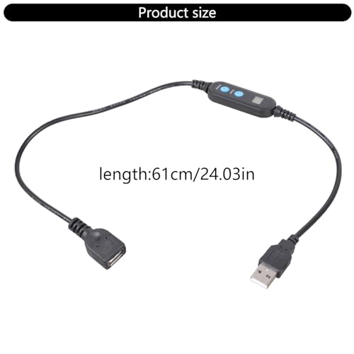 USB Timer Cable with Adjustable 1-30 Minutes Countdown, Auto Power Off Switch for Aquarium LED Lights Fan Kitchen Appliances, 50cm USB Male to Female Timing Cord with Shutoff Button