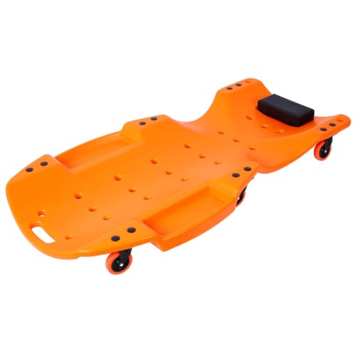 48" Mechanic Creeper, 440 lbs Heavy Duty Rolling Garage Creeper with Padded Headrest, 6 Swivel Casters, Molded Tool Trays, HDPE Low Profile Automotive Repair Creeper, Orange