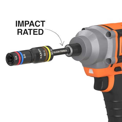 Klein Tools 652QS Quad Socket, 8 Sizes in 2 Sockets, 4-in-1 Color Coded SAE Impact Rated, Deep-Well Heavy-Duty, 1/4-Inch Drive, 6-1/2-Inch Shaft - size: 8 Sizes, SAE