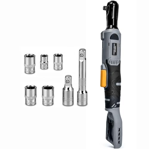 3/8" Cordless Ratchet Wrench Compatible With DEWALT 20V MAX Battery(Tool Only), 89Ft-Lbs(120N.m), Electric Ratchet Wrench Set with Variable Speed, LED Light, 5 Sockets, 3" Extension Bar, 1/2" Adapter