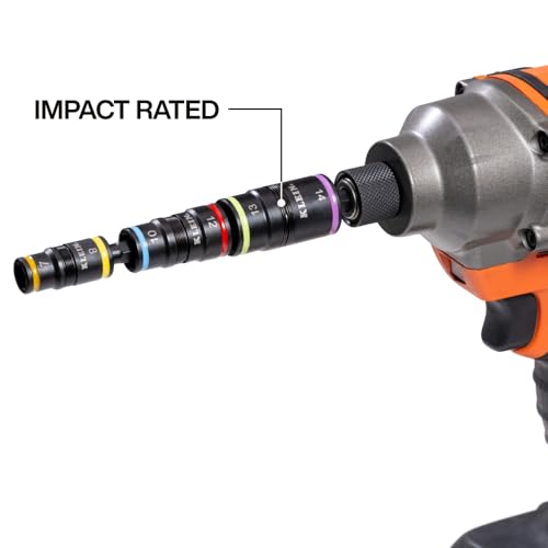 Klein Tools 32933M 6-in-1 Metric Impact Socket Set, 3 Flip Sockets with 7, 8, 10, 12, 13 and 14 mm Nut Driver Sizes, Impact Rated 5-Inch Shaft - style: 6-in-1