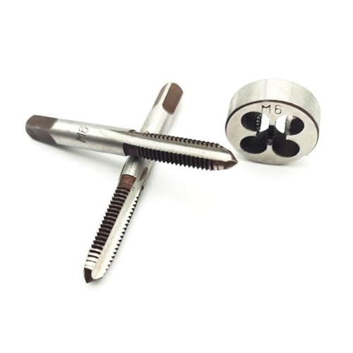 AtticZone M6 x 1.0 Metric Hand Thread Tap and Die Set, Right Hand 6 * 1.0, Alloy Tool Steel, 1 Taper Tap, 1 Plug Tap, 1 Round Die for Metal Working DIY Industrial - size: M6x1.0