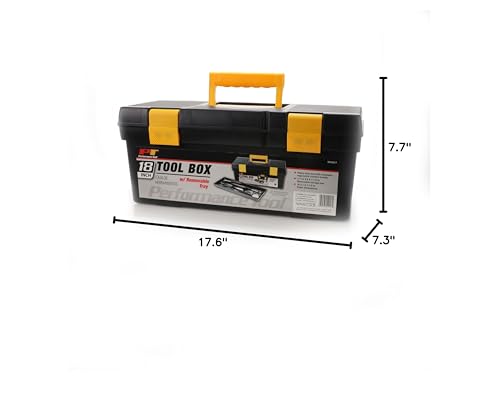 Performance Tool W54017 18-Inch Plastic Box with Handle, Tool Organizer Storage Box, Removable Inner Tray, Lightwieght & Easy to Carry - size: 18" Plastic Tool Box, style: Plastic Tool Box