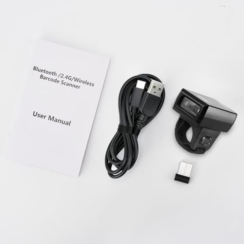 1D 2D Wearable Ring Barcode Scanner, Portable Mini Barcode Reader with 3-in-1 Bluetooth & USB Wired & 2.4G Wireless, Compatible with iOS, Android, Windows, Mac Tablets Or PC