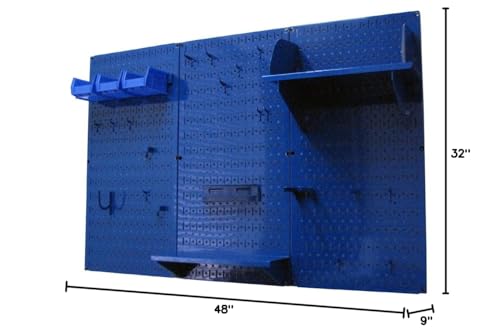 Wall Control Pegboard Organizer 4 ft. Wide Metal Pegboard Standard Tool Storage Kit with Blue Toolboard and Blue Accessories
