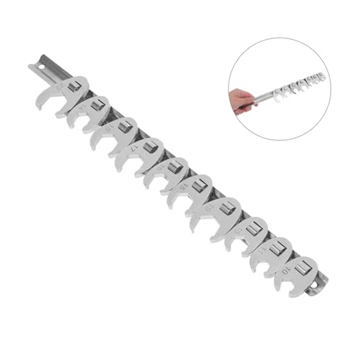 FUOYLOO 10pcs 3/8-inch Metric Ratcheting Open-end Wrench Set with Quick-release Swivel Head, Silver Flare Nut Crowfoot Wrenches for Automotive Repair and Maintenance
