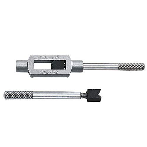 8pcs Metric Thread Machine Taps Set, Hand Screw Thread Plug Taps M3 M4 M5 M6 M8 M10 M12 with Adjustable Tap Wrench 1/16-1/2''