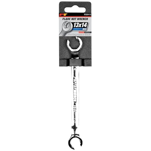Performance Tool W30413 13 mm x 14 mm Metric Flare Nut Wrench | Automotive brake line and tube wrench. Hardened chrome alloy steel resists corrosion. 15-degree offset - size: 13mm x 14mm Flare Nut Wrench