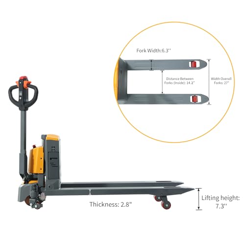 Tory Carrier Full Electric Pallet Jack, Powered Pallet Truck, 3300 lbs Capacity, 48 x 27 Forks, Li-on Battery Walkie Pallet Lift for Material Handling - color: Yellow-3300lbs