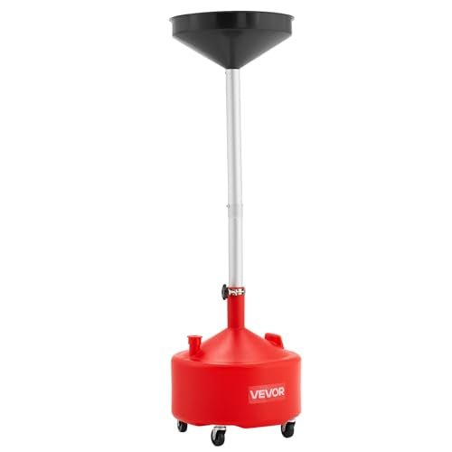 VEVOR 8 Gallon Waste Oil Drain Tank, Industrial Fluid Drain Tank with Adjustable Funnel Height, Portable Oil Drainer with Wheels, Fluid Fuel Transfer Drainage for Auto Repair Shops, Garages, Red - size: 8 Gallon