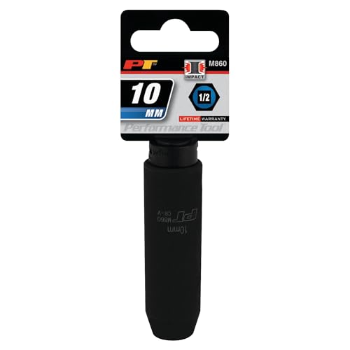 Performance Tool M860 1/2 Drive 6pt Impact Socket, 10mm - size: 10mm, style: Deep Wall Impact