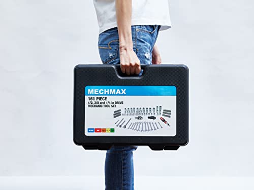 MECHMAX 161-Piece Mechanics Tool Set with SAE Metric Sockets | Premium alloy steel full socket wrench kit. Professional automotive repair hand tool set for garage, car and truck - style: 161 Piece