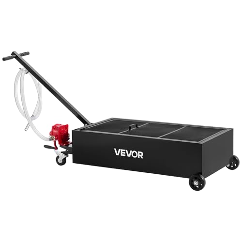 VEVOR Low Profile Oil Drain Pan, 25 Gallon Capacity, Rolling Oil Drain Pan with Manual Pump, 7.2 ft Hose & T Folding Handle, Leak-Proof & Corrosion-Resistant, Fit for Cars, SUVs, Trucks, ATVs, Black - size: 25 Gallon