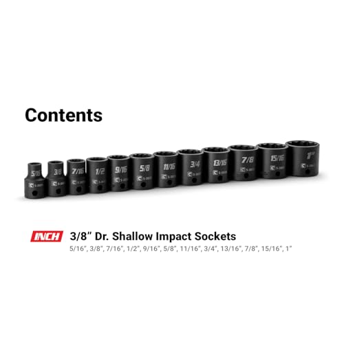 Capri Tools 3/8 in. Drive Shallow Impact Socket Set, 12-Point, SAE, 5/16 to 1 in., 12-Piece - size: Shallow Set / 5/16-1 in.
