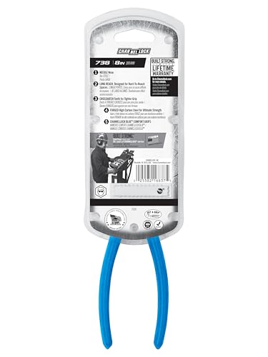 Channellock 738 8-Inch Needle Nose Long Reach Plier,High carbon Polished steel, CHANNELLOCK BLUE grips - style: Needle Nose