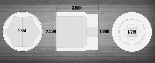 SUNHZMCKP 1/2 Inch Drive Impact Socket, SAE 1-3/4 In Deep Socket, CR-MO, 6 Point Axle Nut Socket for Easy Removal of Axle Shaft Nuts (1-3/4) - color: Sae, size: 1-3/4 inch
