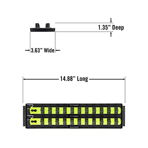 Ernst Manufacturing 8469HV 13-Inch Socket Boss, Premium 2-Rail 1/2-Inch-Drive Socket Organizer, High Visibility - Made in the USA - color: Hi-viz, size: 1/2", style: 13-INCH