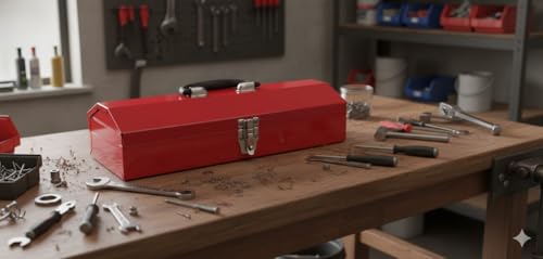 2PCS Portable Tool Box, Metal Tool Box, 4 Non-Slip Foot Pads, Ideal for Trailer, Mechanic, DIY-ers, Car Toolbox, Workshops, Garages, Repair Shops,Red - size: 2P-Red
