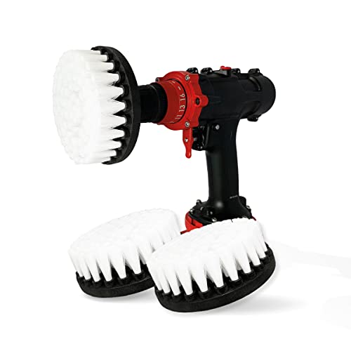 Premium Drill Brush Professional – Extra-Soft 5 in White Set of 3 | Scratch-Free Cleaning Brush for Carpet, Upholstery, Leather Seats, Glass, Furniture and Car Interior - color: White