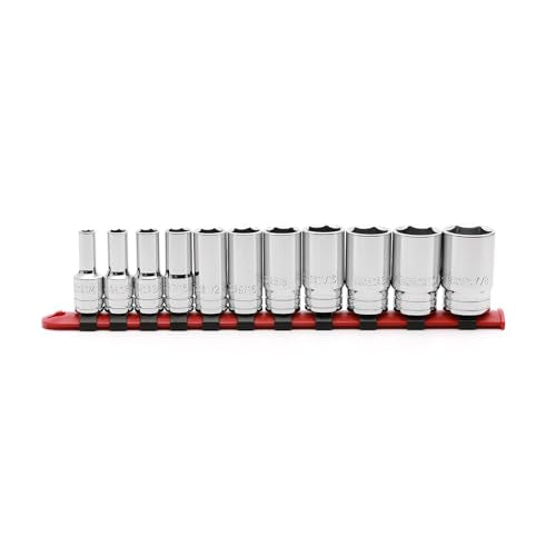 CASOMAN 11PCS 3/8" Drive 6 Pt. Mid-Length Socket Set, SAE, Mirror Chrome Finish, 1/4", 5/16", 3/8", 7/16", 1/2", 9/16", 5/8", 11/16", 3/4", 13/16", 7/8" - size: 3/8"Dr., Mid-Length, 6.4 to 22.2mm