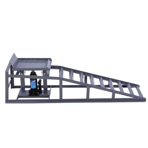 2 PCS Heavy Duty Steel Car Lift Ramp Adjust Heights 9.8-15in Hydraulic Low Profile Car Ramps 5T/11000LBS Capacity for Home Garage Maintenance Oil Changes