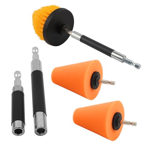 Polishing Cone and Drill Brush Set, 2 Sponge Buffing + 1 Polishing Brush + 2 Extension Pole (8cm+12cm) for Automotive Car Wheel Hub Care, Attaches to Standard Household Drill(COLOR:Multicolor)