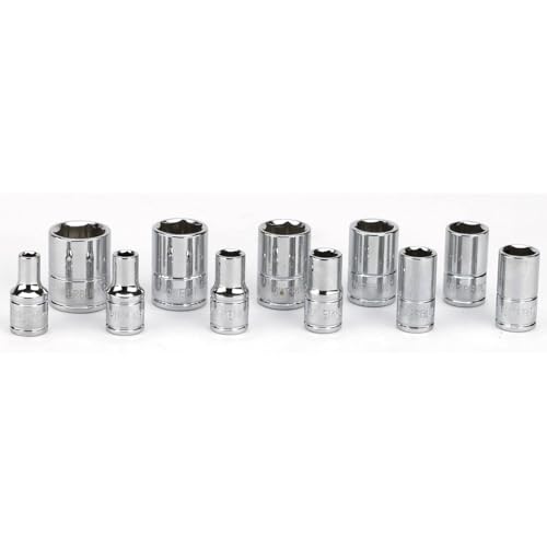 Powerbuilt 11 Piece Metric Shallow Socket Set, 1/4-Inch Drive, 6 Point, Dual Grease Rings, Size Markings - 640498, Silver - size: Metric