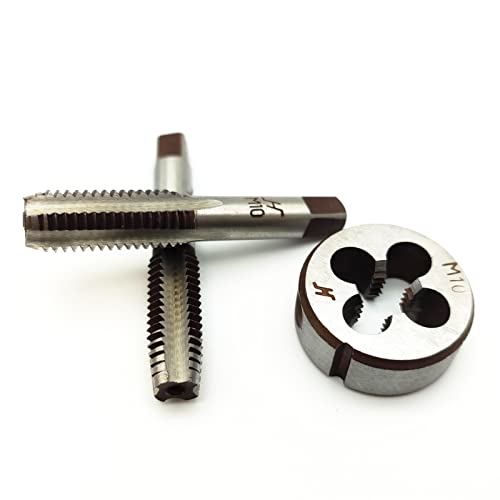 AtticZone M10 x 1.5 Metric Hand Thread Tap and Die Set, Right Hand 10 * 1.5, Alloy Tool Steel, 1 Taper Tap, 1 Plug Tap, 1 Round Die for Metal Working DIY Industrial - size: M10x1.5