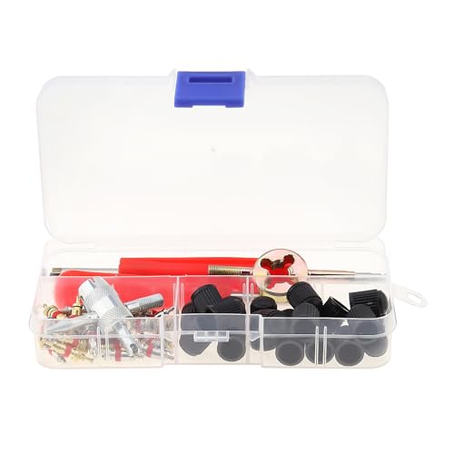 70pcs Tire Repair Kit with Natural Rubber Patches (32mm/42mm/58mm), Tire Patch Roller, Valve Core Removal Tools, 30 Valve Cores, 20 Valve Caps – Portable Tubeless Puncture Repair Tool Set