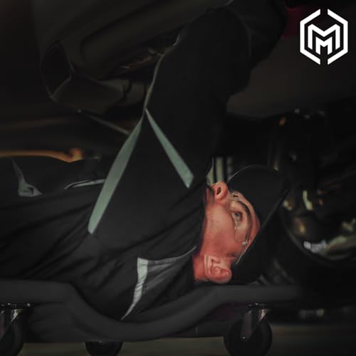 M-AUTO Mechanic Plastic Creeper with Dual Tool Trays, 48" Ergonomic Rolling Garage Shop Creeper with Padded Headrest, 4 Noiseless Casters 350LBS Capacity Black - color: Black