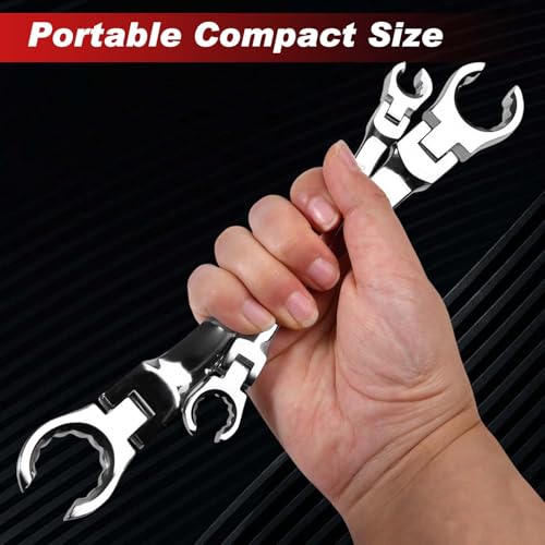 6 Piece Flex Head Flare Nut Wrench Set Metric 9-21mm, 40 Cr Double Open End Brake Line Wrench for Automotive Brake, Fuel, AC Lines and Plumbing Repairs, Flex Tools with EVA Storage Tray - style: 6 Piece