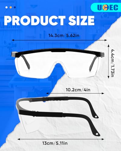 UCEC Clear Safety Glasses, Eye Protection Glasses, Anti Fog Safety Glasses For Men And Women, Full Coverage Lens, Built-In Brow Guard, UV Resistant, 6 Pack - color: 6*adjustable Glasses, size: 6 Pack