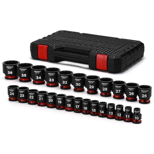 MIXPOWER 26 Pieces 1/2'' Drive Shallow Impact Socket Set,12 Point,Metric,10-36mm,CR-MO,Axle Nut Impact Grade Socket for Easy Removal