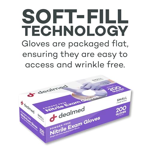 Dealmed Nitrile Exam Gloves Small 200 Count - Latex-Free, Powder-Free | ANSI A5 Cut Level, Textured Palm And Fingers, Waterproof, 9.5 in Length, Ambidextrous, Medical Use, Purple - color: Purple (Pack of 1), size: Small (Pack of 200)