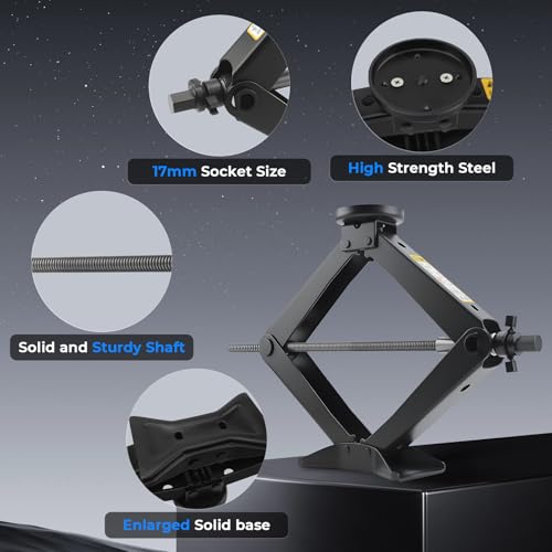 3-Ton/6613lbs Universal Scissor Jack kit with Rubber Cross Slot Jack pad, Car Spare Tire Repair Tools, Tire Changing Tools Kit with L-Wrenches(17/19/21/23mm)