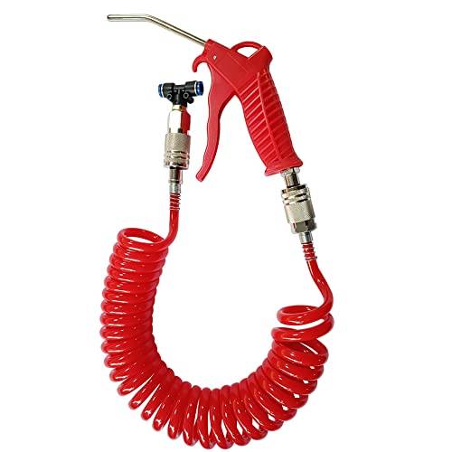 Beduan Air Blow Gun Kit with 16ft Long Pneumatic Pu Hose, Heavy Duty Air Duster Gun for Air Compressor(Red) - size: 1/4"-16ft Tube(Red)