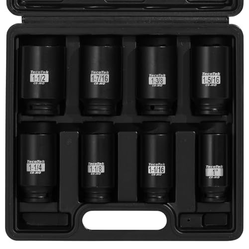 TecoTek 1/2" Drive Deep 6-Point Impact Socket Set, 8-Piece Standard SAE Spindle Axle Nut Impact Socket Set, Cr-Mo, 1-Inch to 1-1/2-Inch Size - size: 1-Inch to 1-1/2-Inch (8 pieces)